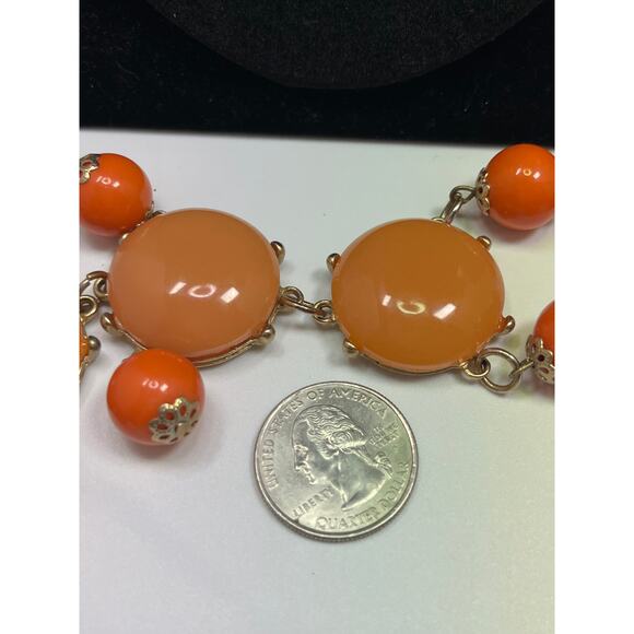 Handmade Upcycled Orange Cascade Statement Necklace and Earring Set - Picture 5 of 15